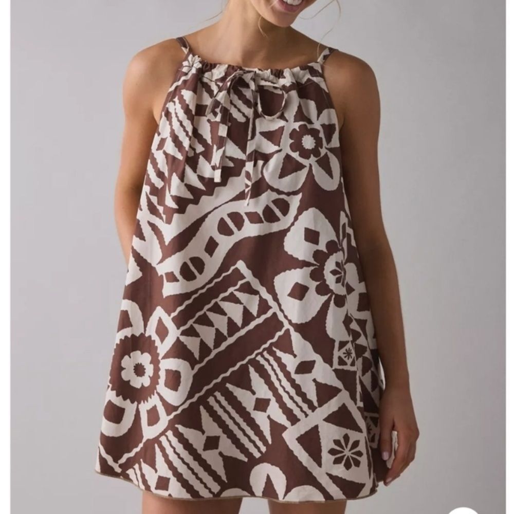 Urban Outfitters Brown and White Printed Mini Dress